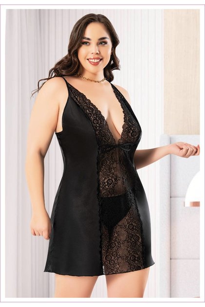 Women's Satin Strap Nightdress with Decoured Lace on the Chest