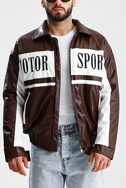 İLKCET MODA Motor Sport Premium Brown Oversize Men's Leather