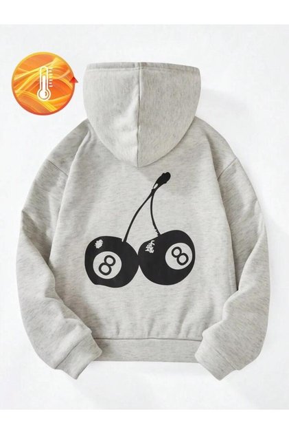 Girl-Boy 8-8 Cherry Back Printed Gray Hooded Sweatshirt