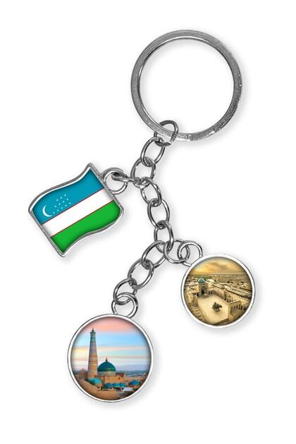 Uzbekistan Triple Epoxy Metal Double Sided Drop Keychain Uzbekistan