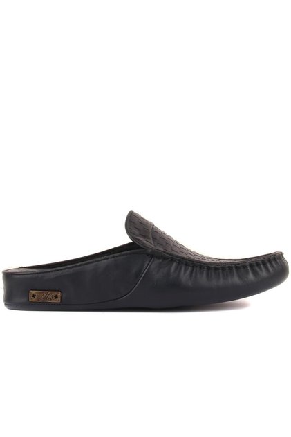 - Navy Blue Leather Men's House Slippers 110-547-X