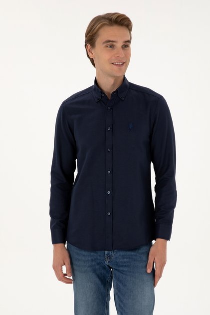 Men's Navy Blue Long Sleeve Basic Shirt 50307693-Vr033