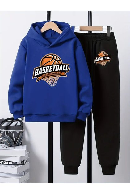 Children's Printed Hooded Sweatshirt and Sweatpants Set 3 Thread Raster for Autumn/Winter
