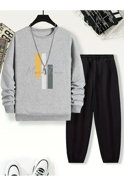 Children's Printed Crew Neck Sweatshirt and Sweatpants Set 3 Thread Raster for Autumn/Winter