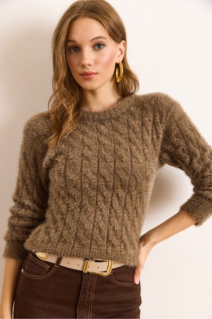 Women's Mink Hair Braided Crop Beard Knitwear Blouse Blz-19003097