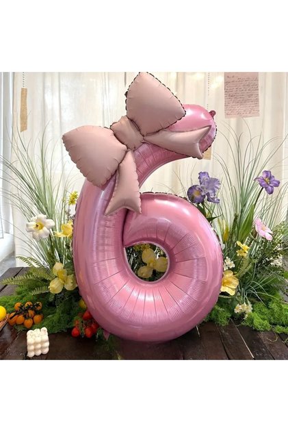 İki Parça Büyük Pembe Sayı Kurdele Folyo Balon Seti