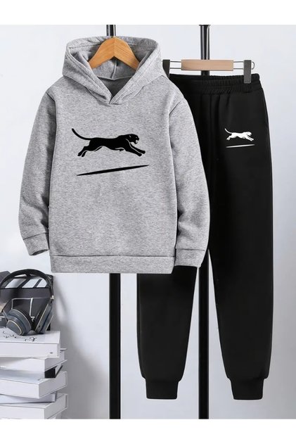Children's Printed Hooded Sweatshirt and Sweatpants Set 3 Thread Raster for Autumn/Winter