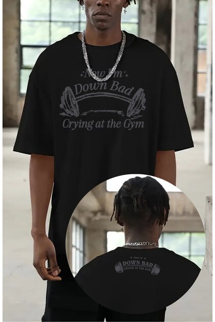 Unisex Now I'M down Bad Crying at the Gym Ense Printed T-Shirt, Oversized Taylor Swift Themed T-Shirt
