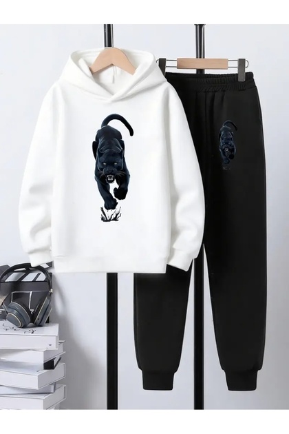 Children's Printed Hooded Sweatshirt and Sweatpants Set 3 Thread Raster for Autumn/Winter
