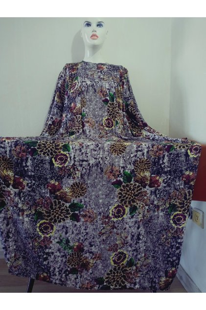 Robadan Long Sleeve 100% Viscose Pressed Floral Mother Dress, Prayer Dress, Hijab Dress