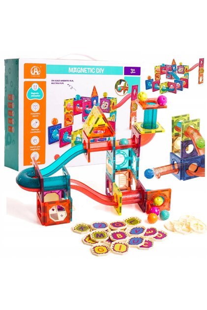 Set Educativ si Creativ Magnetic 2 in 1 cu 78 Piese, Traseu Bila, "MAGWORLD", Numeroase Posibilitati