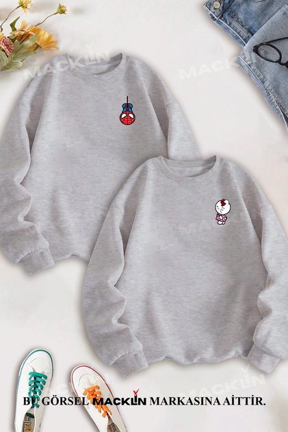 Dear Couple Combination Hello Kitty and Spidermn Printed Design Crew Neck Sweatshirt Set of 2