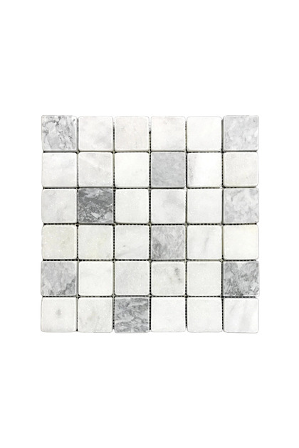Muğla Beyazı - Gri 5x5 cm Eskitme Mermer Mozaik Duvar Zemin Mutfak Banyo (0,47m2)(30,5cm x 30,5 cm)
