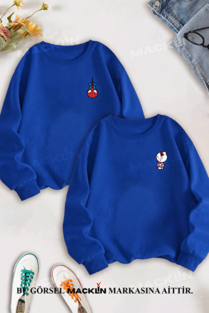 مجموعة من قطعتين من سويت شيرت بياقة دائرية بتصميم مطبوع عليه Hello Kitty وSpidermn من Dear Couple Combination