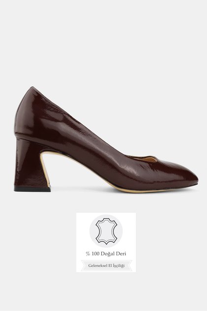 Women's Burgundy Patent Leather Genuine Leather Size 35-41 Medium Heel Classic Shoes