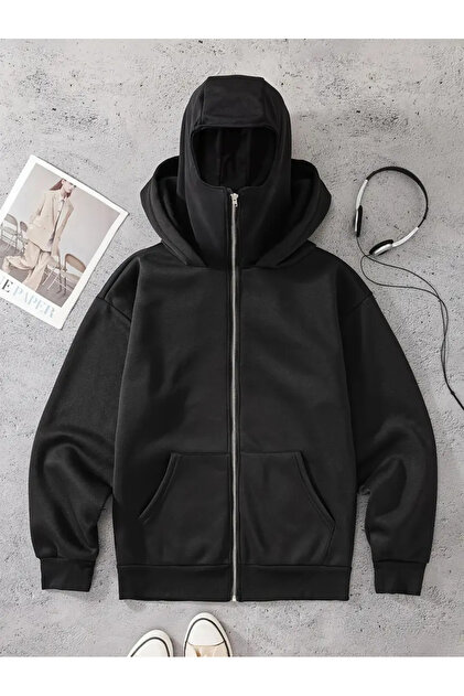 LAND MODA Kar Maskeli Ninja Unisex Sweatshirt Hırka 2iplik kalın