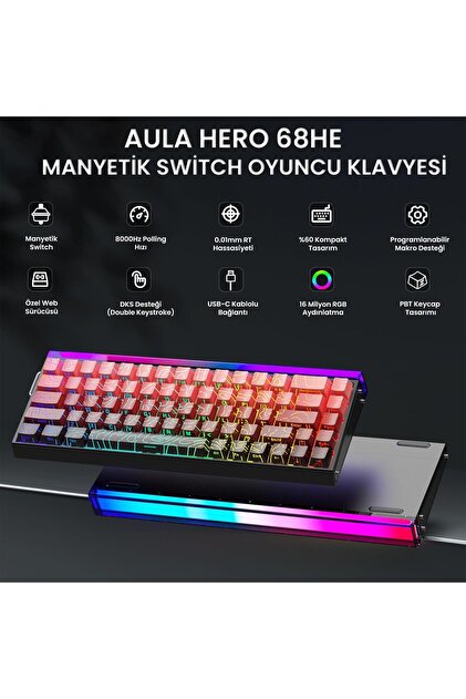 Aula Hero 68 He Manyetik Klavye Rapid Trigger Dragon King Switch