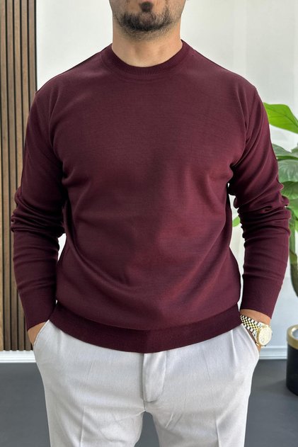 Men's Crew Neck Regular Fit Sweater Burgundy Edw410