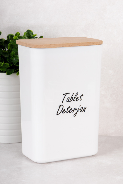 Tablet Detergent Storage Container Wooden Vacuum Lid Storage Box Detergent Dispenser 3 Lt
