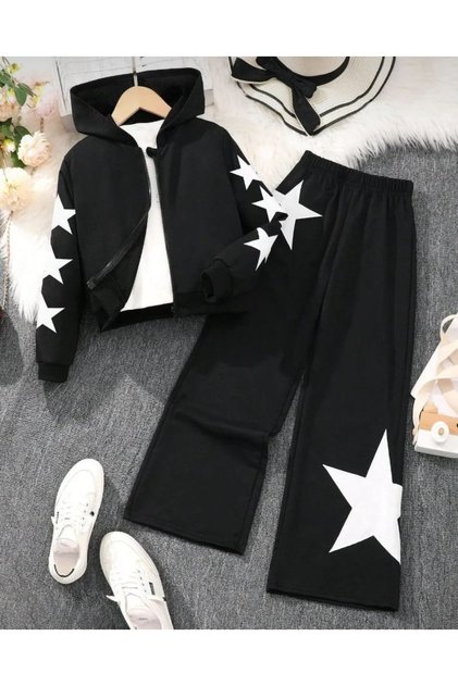 Children's 3-Piece Star Printed Jacket, T-Shirt and Tracksuit Set