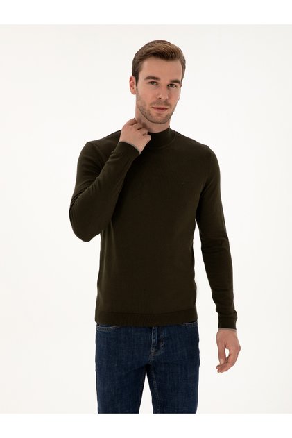 Khaki Slim Fit Cotton Blend Half Turtleneck Knitwear Sweater 50318677-Vr027