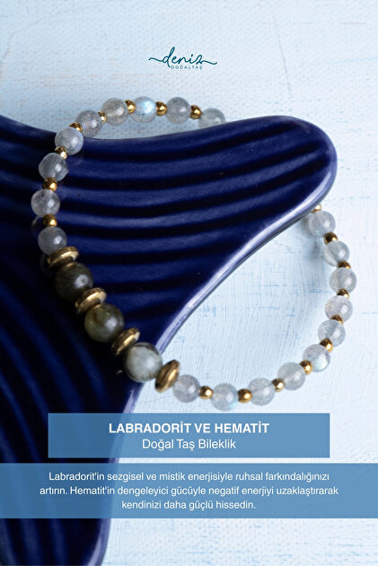 Certified Labradorite and Hematite Natural Stone Bracelet