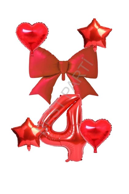 Best Red Color Heart Star Bow Number Foil Balloon Set Age 4