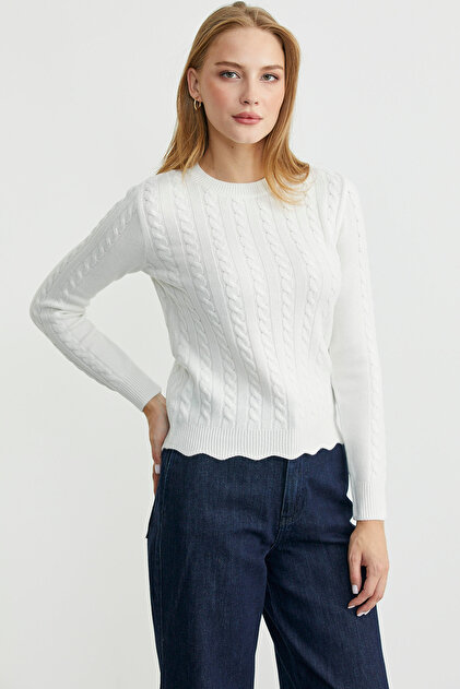 Sliced Hair Braided Knitwear Sweater - Bone