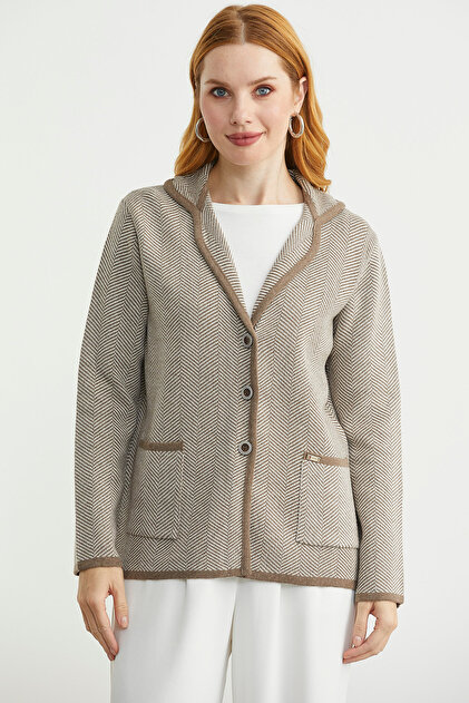 Houndstooth Shawl Collar Wool Knitwear Jacket - Milk Coffee