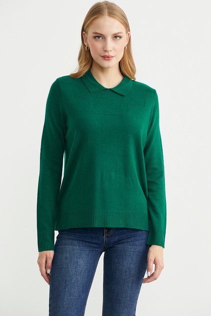 Baby Collar Wool Knit Sweater - Green