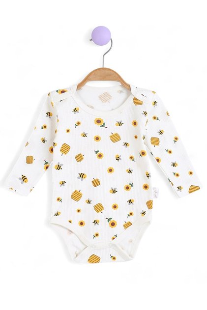 Girl Child 0-3 Years Old Long Sleeve Bee Printed Snap Body / T-Shirt / Zibin