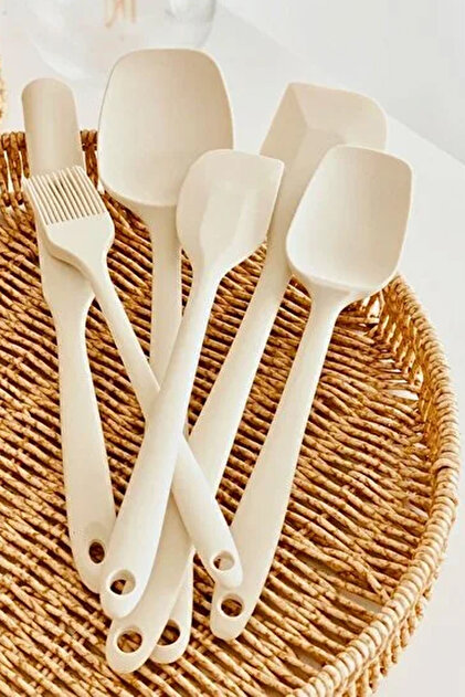 Elvory 6 Piece Silicone Heat Resistant Kitchen Serving Set Cream