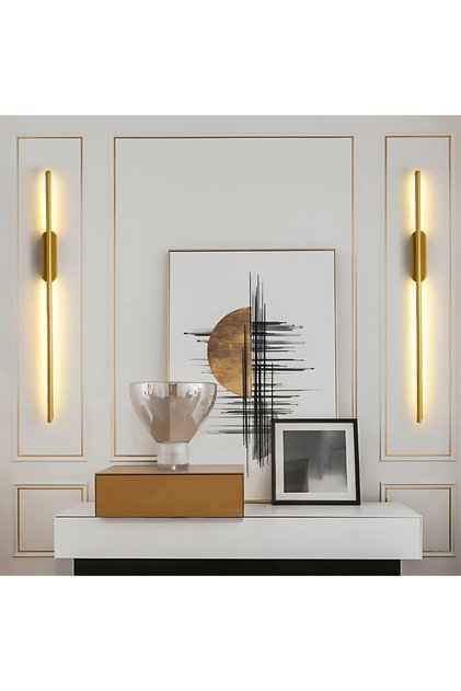 Gold Modern LED Wall Sconce, Minimalist Linear Strip Lamp with 3 Color Modes for Bedroom, Hallway