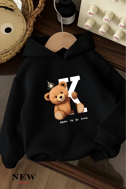 Teddy Bear Printed Children's Hooded Sweatshirt