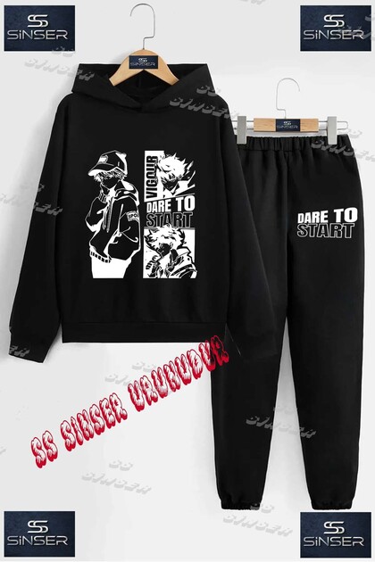 Children's Unisex Printed Hooded Tracksuit Set with the Text "Dare to Start Byz"