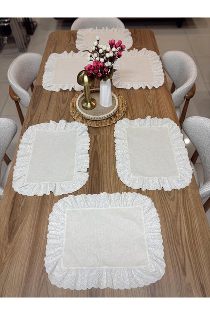 100% Cotton Ruffle Trim Placemat & American Service Set (6 Pieces) (35X45)