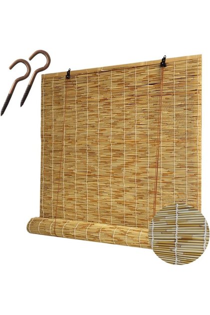 FFD Natural Reed Roll Up Shades Hand-Woven Bamboo Blinds for Indoor/Outdoor - Easy to Install 100cm
