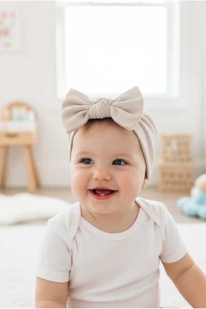 Baby Girl Children's Bow-Tie Hairband, 100% Cotton Combed Cotton, Non-Slip, Ultra Flexible Soft Headband