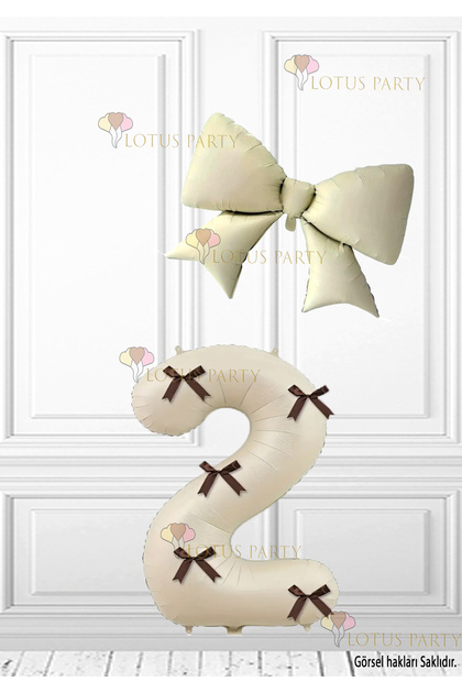 Cream Color Number Coffee-Colored Number Balloon with Bow Cream Color Bow Foil Balloon Retro Bow Set 2 Years Old