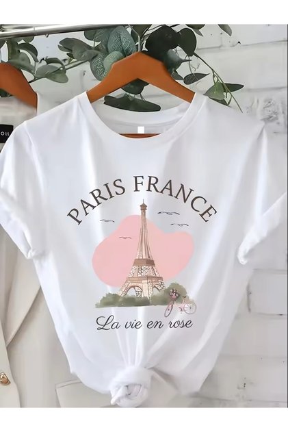 Paris La Vie En Rose Eiffel Special Design Printed Women's Cotton T-Shirt