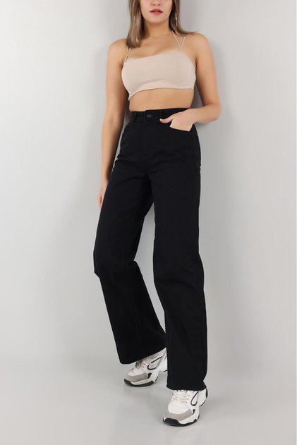Ema 90's Black Lycra Super High Waist Loose Stretchy Jeans Palazzo Pants