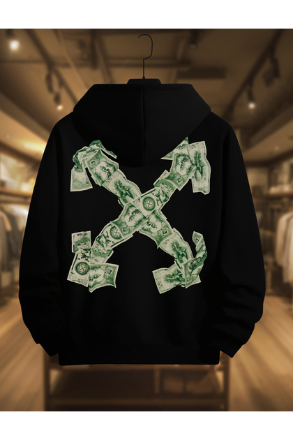 Winter Hooded Thick Sweatshirt | Off-White Money Printed