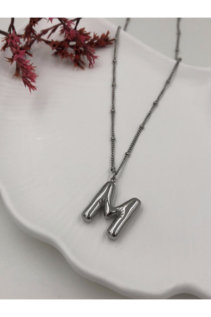 Steel (m) Letter Balloon Necklace Antiallergic Letter Necklace m Letter Balloon Bubble Steel 45 cm Fmaccesories