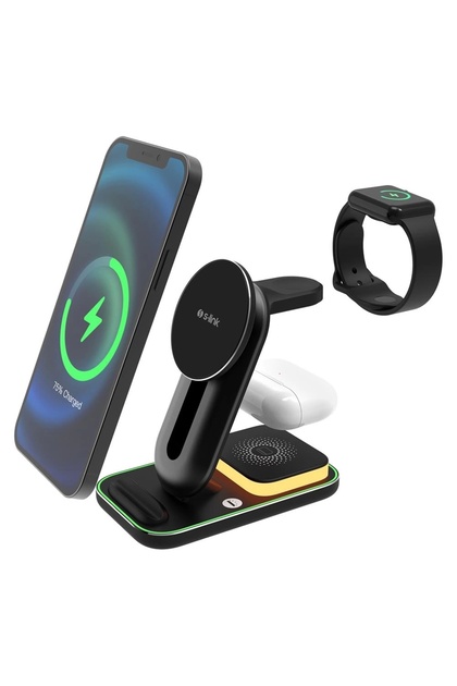 Sw-Cwf117 Siyah Ayarlanabilir Standlı 15W 3 İn 1 Magsafe Kablosuz Şarj Cihazıı