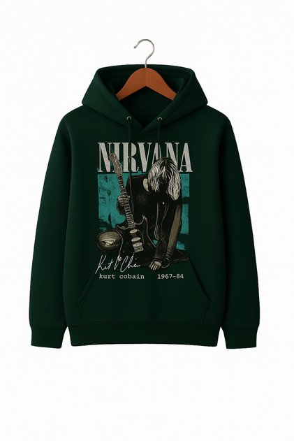 Unisex Hooded Sweatshirt |   Rock Music Nirvana Kurt Cobain Printed Oversize 3 Thread Comfortable Style