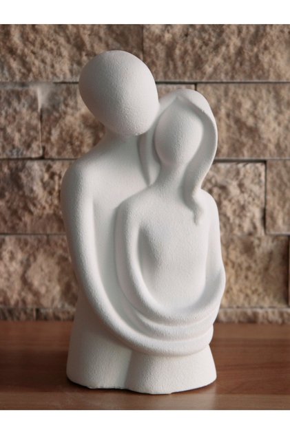 Sarılan Çift Biblo Büyük Boy 19 Cm Ham Beyaz