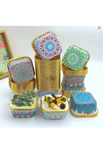عبوة واحدة (20 قطعة) (ذهبي وملصق) (مربع وسميك) كبسولات ورقية للكعك (المافن)