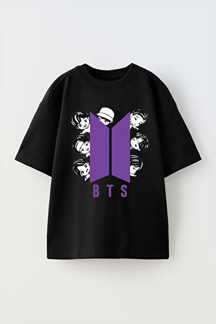 Bts 1 Printed Unisex Cotton Black Oversize t Shirt