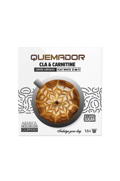 Quemador Cla Carnitine Coffee Caps, 16 Capsules, Rich and Creamy Flat White Flavor