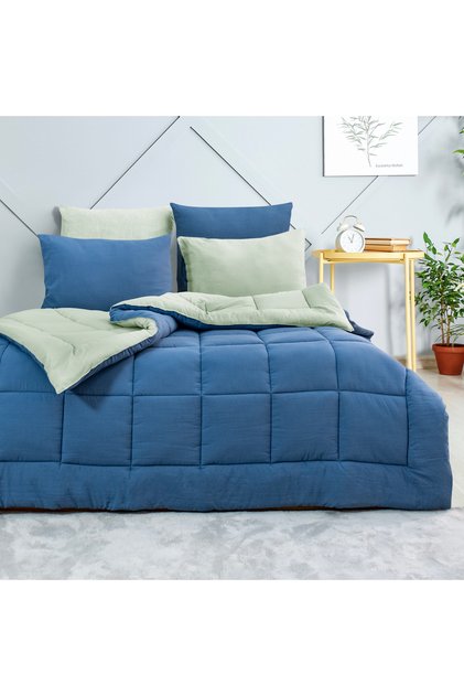 Home Softy Comfort Yorgan Seti 4 Parça-İndigo/Su Yeşili